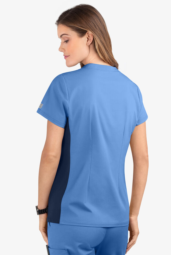 Butter-Soft STRETCH Women's 3-Pocket Contrast Scrub Top - Ceil/Navy - 4