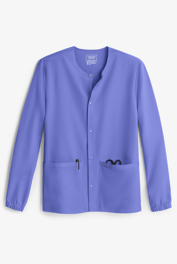 Cherokee Workwear Originals Ultra Unisex 2-Pocket Snap Front Warm Up Scrub Jacket - Ceil Blue - 1