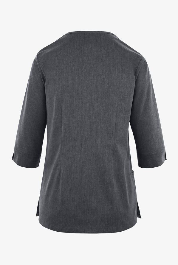 Butter-Soft STRETCH Women's 4-Pocket 3/4" Sleeve Round Neck Scrub Top - Heather Charcoal - 2