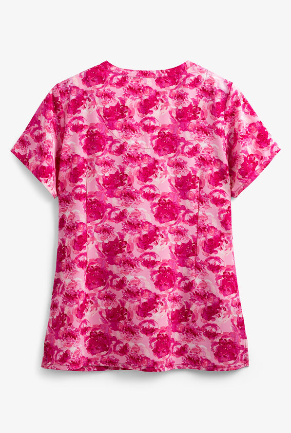 Maevn Peony Pink Women's 3-Pocket V-Neck Print Scrub Top - null - 2