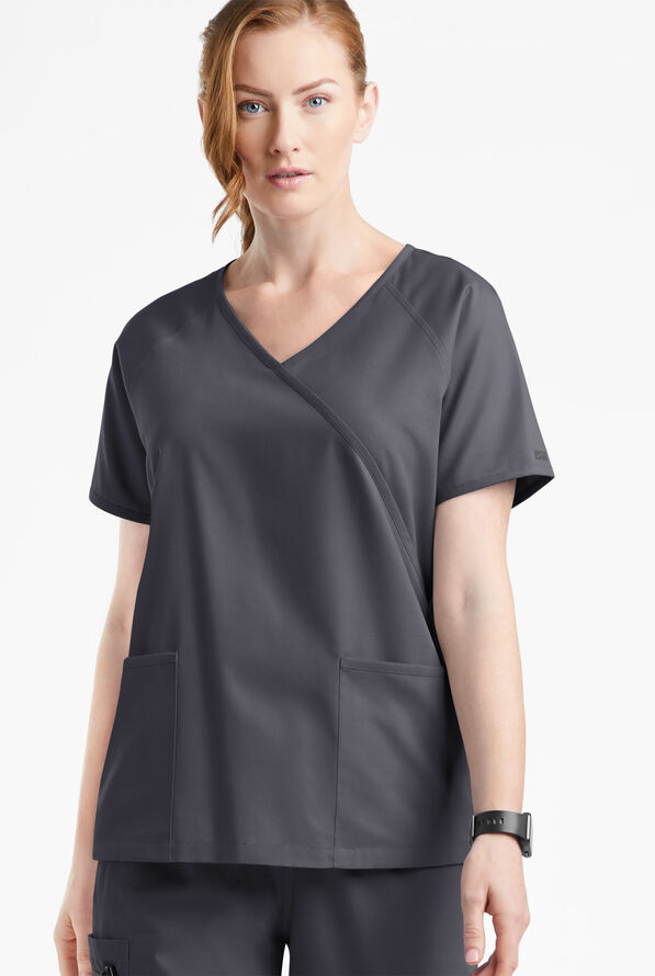 Blusa médica Butter-Soft Originals estilo cruzado con 3 bolsillos para mujer - Pewter - 2