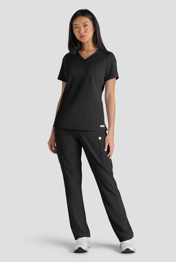 ReSurge Diamond Women's 3-Pocket V-Neck Tuck In / Wear Out Scrub Top - Black - 7