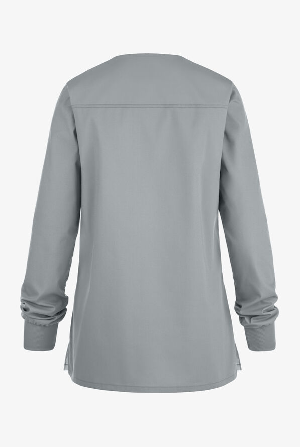 Cherokee Workwear Professionals Women's 3-Pocket STRETCH Snap Front Scrub Jacket - Grey - 2