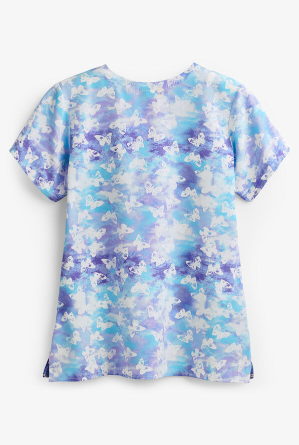 WonderWink Moody Blue Butterfly Women's 2-Pocket V-Neck Print Scrub Top - null - 2