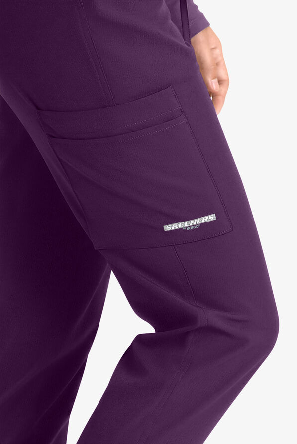 Skechers by Barco Theory Women's 4-Pocket STRETCH Cargo Jogger Scrub Pants - Eggplant - 2