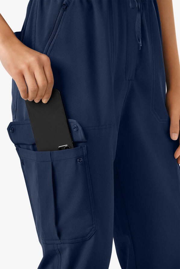 Wink Renew Women's 7-Pocket STRETCH V-Neck Cargo Jogger Jumpsuit - Navy - 2