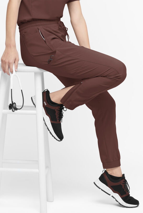 Easy STRETCH Kourtney Women's 5 Pocket Modern Slim Leg Jogger Scrub Pants - Petite - Nutshell - 1