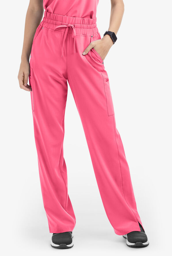 Easy STRETCH Ellie Women's 5-Pocket High Waisted Wide Leg Scrub Pants - Strawberry Fizz - 1