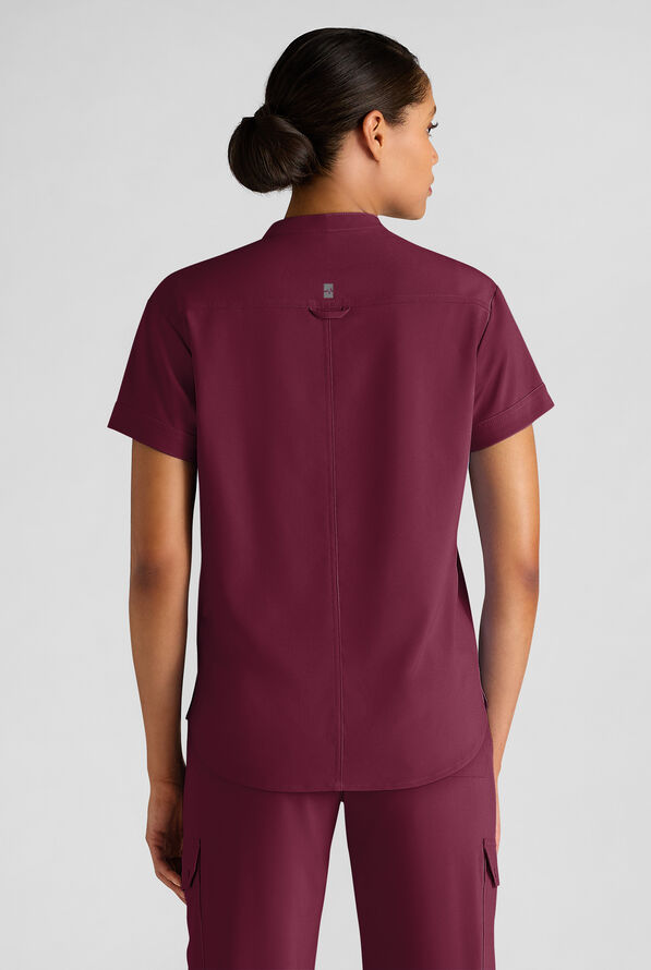Easy STRETCH Bella Women's 1-Pocket Henley Scrub Top - Wine - 2