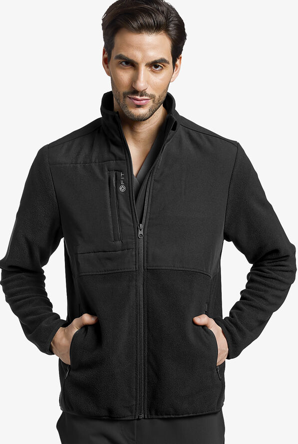 White Cross FIT Men's 6-Pocket Fleece Zip Front Scrub Jacket - Black - 2