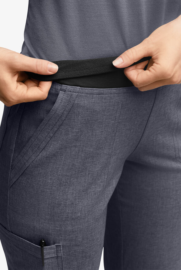 Easy STRETCH Sienna Women's 5-Pocket Sport Yoga Scrub Pants - Petite - Charcoal Heather/Black - 3