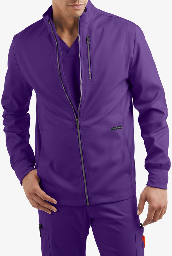 Advantage STRETCH Men's 4-Pocket Zip Front Warm-Up Scrub Jacket - Grape - 6