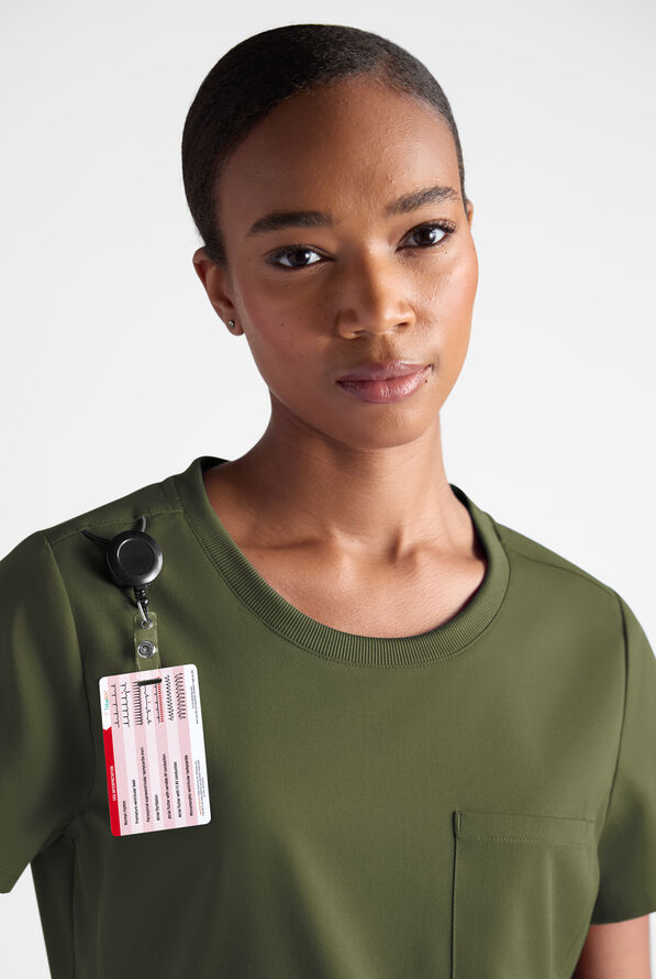 Grey's Anatomy by Barco Emerge Ally Women's 1-Pocket STRETCH Crew Neck Tuck In Scrub Top - Olive - 6