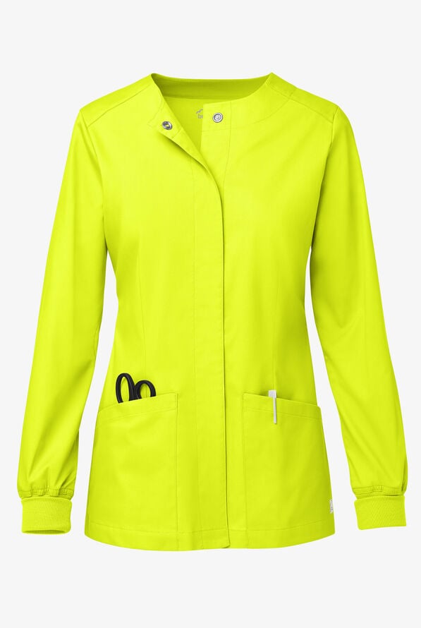 Butter-Soft STRETCH Women's 2-Pocket Long Sleeve Snap Front Scrub Jacket - Lime Crush - 1