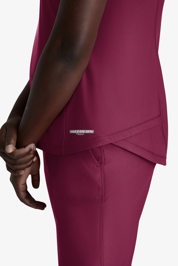 Skechers by Barco Slip-ins Flow Women's 1-Pocket STRETCH Tulip Hem Tuck In V-Neck Scrub Top - Wine - 2