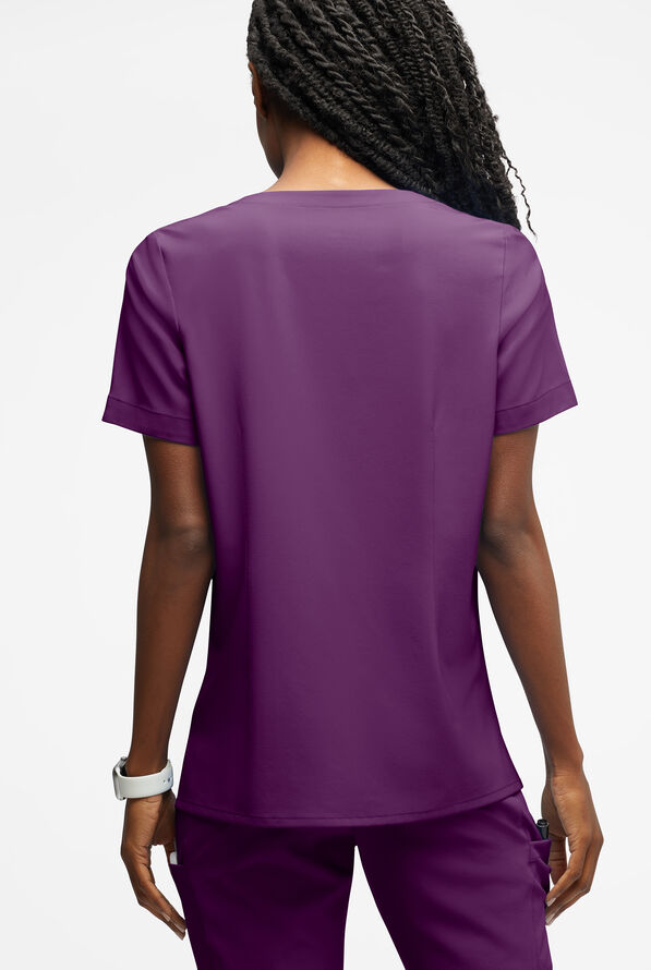 Blusa m&eacute;dica Easy STRETCH Amber con cuello con muesca y 4 bolsillos para mujer - Eggplant - 3