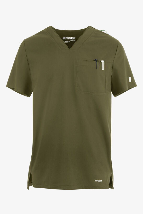 Grey's Anatomy by Barco Evolve STRETCH Journey Men's 1-Pocket Tuck In V-Neck Scrub Top - Fern - 1