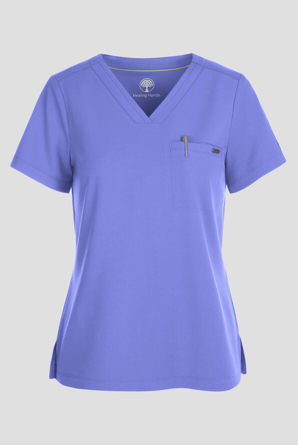 Healing Hands Quest Women's 1-Pocket STRETCH Tuck In V-Neck Scrub Top - Ceil Blue - 1
