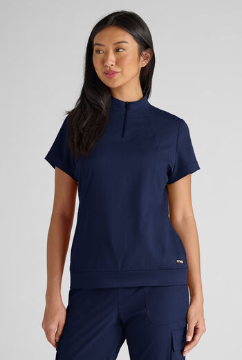 Grey's Anatomy by Barco Emerge Rowen Women's 2-Pocket STRETCH Banded Bottom Zip Scrub Top