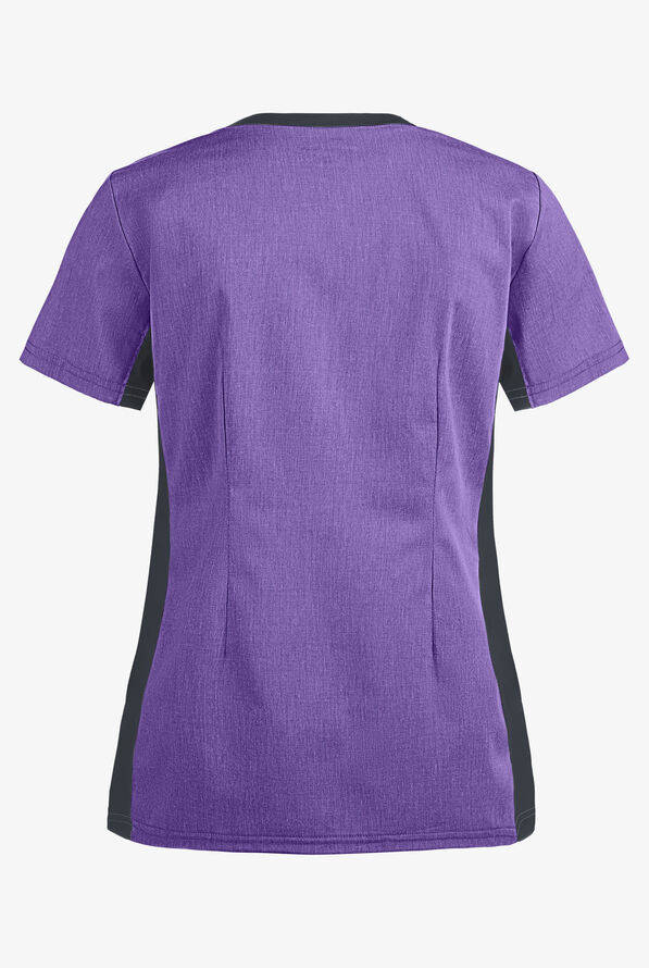 Butter-Soft STRETCH Women's 3-Pocket Contrast Scrub Top - Sparkling Grape Heather/Pewter - 3