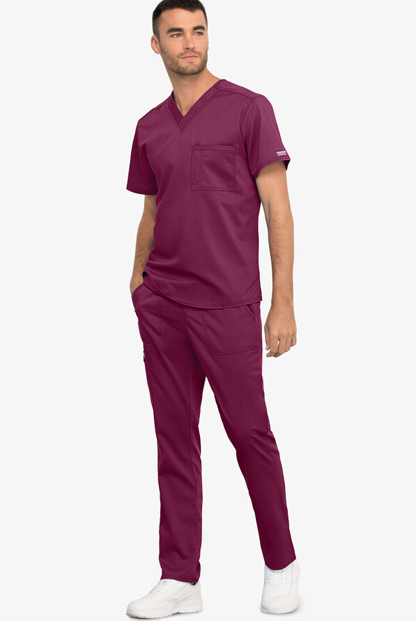 Cherokee Workwear Revolution Unisex 1-Pocket STRETCH V-Neck Scrub Top - Wine - 2