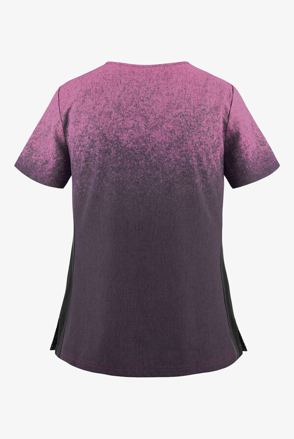 koi Basics Cali Ombre Heather Azalea Pink/ Charcoal V-Neck Print Scrub Top - null - 2