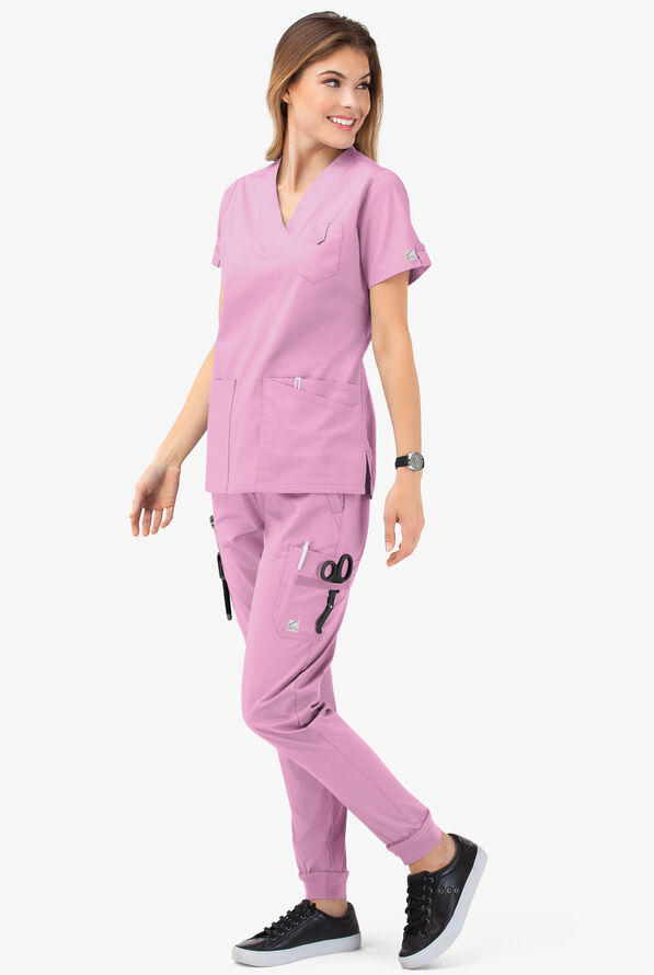 Butter-Soft STRETCH Women's 6-Pocket V-Neck Scrub Top - Sweet Rose - 7