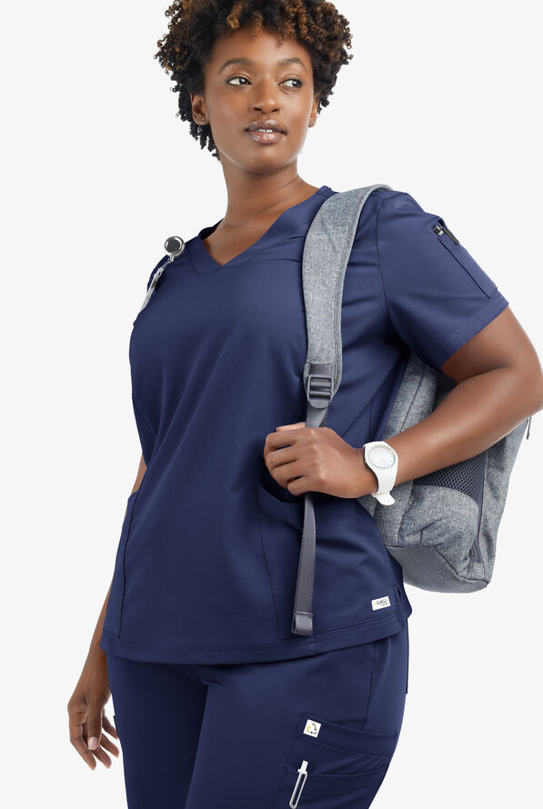 Butter-Soft Women's 6-Pocket V-Neck Scrub Top **Slightly IRREGULAR** - Navy - 7