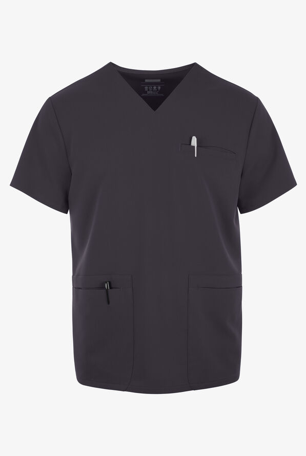 Cherokee Atmos Men's 3-Pocket STRETCH Coolmax V-Neck Scrub Top - Pewter - 1