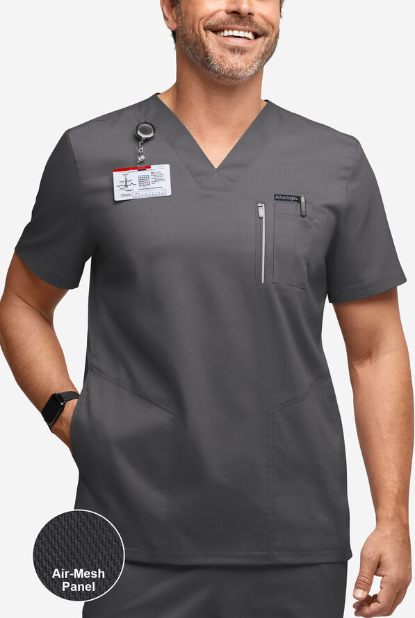 Advantage STRETCH Men's 5-Pocket V-Neck Air-Mesh Panel Scrub Top - Pewter - 1