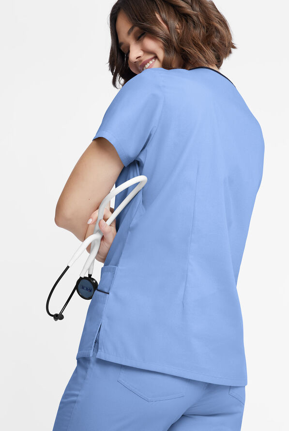 Butter-Soft Originals Women's 4-Pocket Asymmetrical Neck Scrub Top - Ceil/Navy - 3