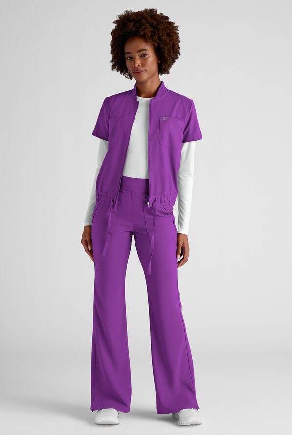 Easy STRETCH Nika Women's Zip Front Scrub Top&ndash; 2-Piece Jumpsuit Top - Fresh Purple - 6