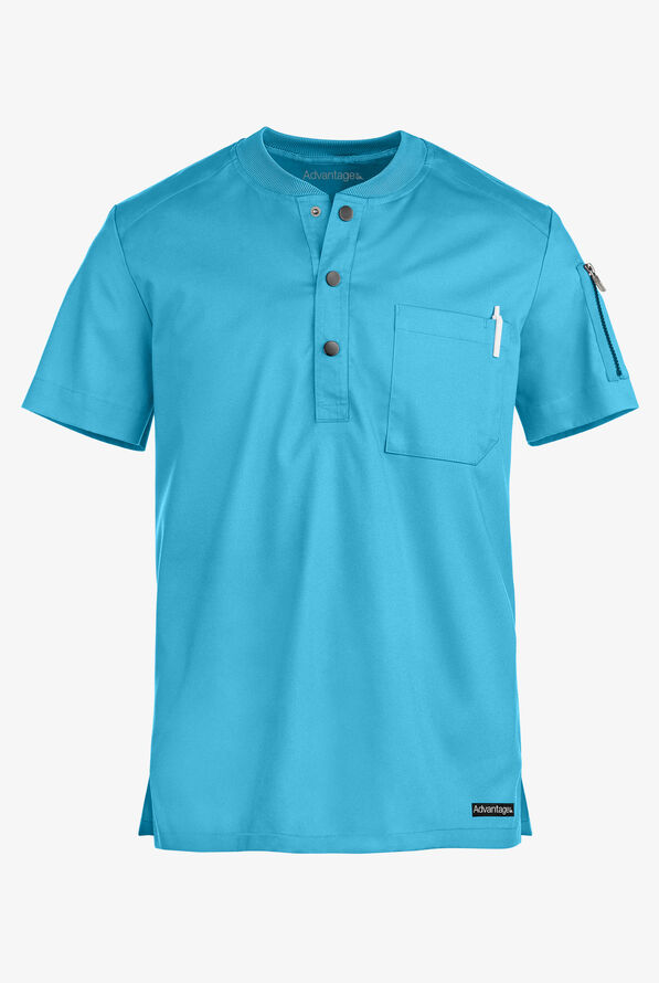 Advantage STRETCH Men's 2-Pocket Short Sleeve Henley Scrub Top - Turquoise - 1