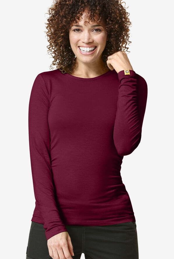 Wink Layers Women's STRETCH Silky Long Sleeve Knit Underscrub - Wine - 2