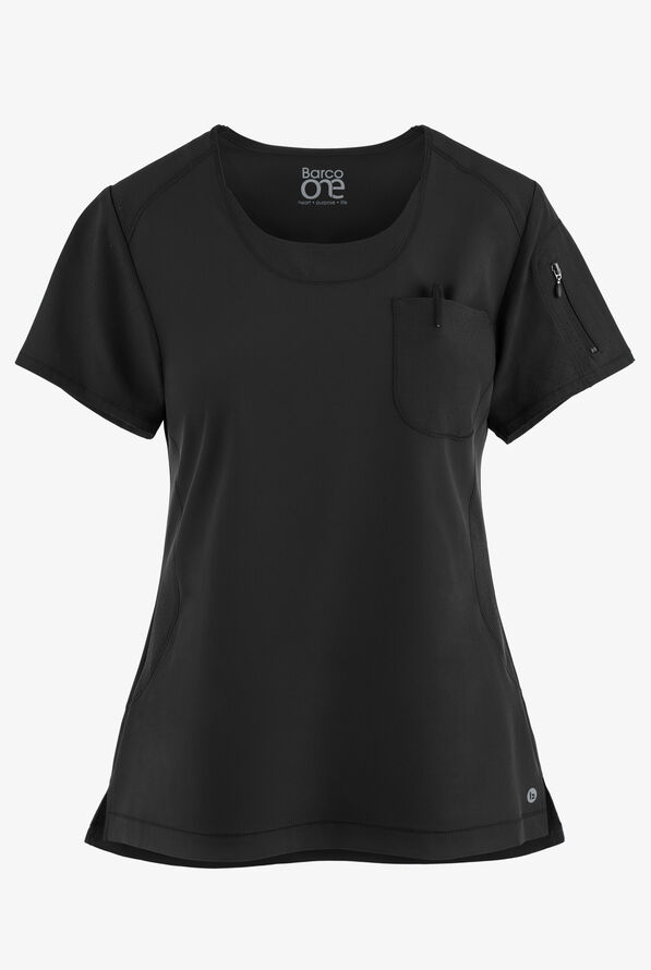 Barco One Uplift Women's 2-Pocket STRETCH Scoop Neck Tuck In Scrub Top - Black - 1