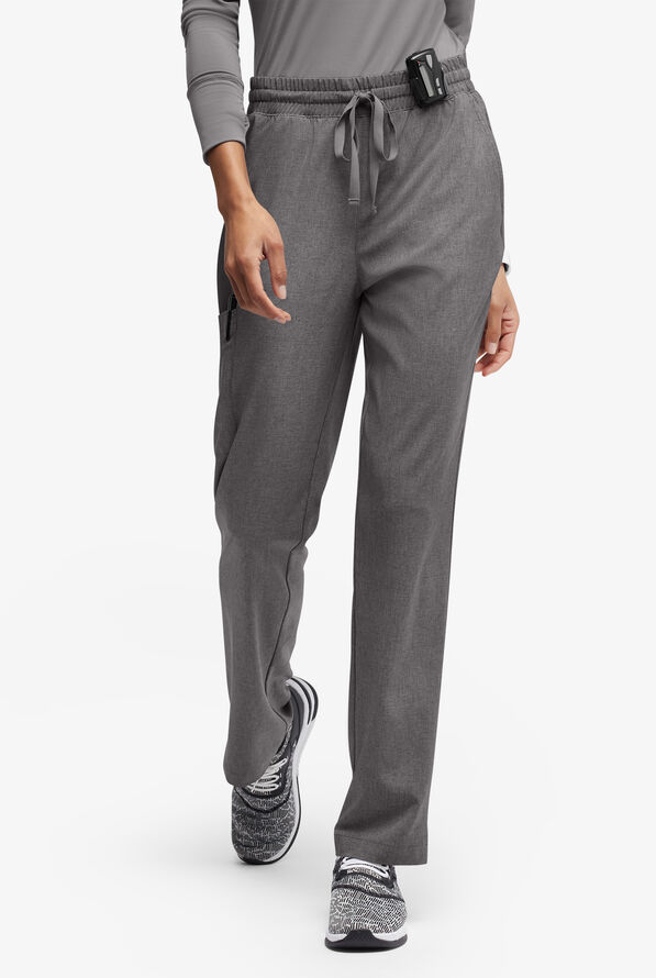 Easy STRETCH Naya Women’s Natural Waist 6-Pocket Straight Leg Scrub Pants - Petite - Graphite Heather - 1