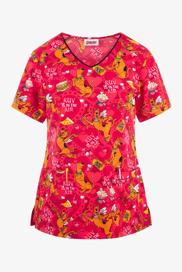 Tooniforms Scooby Doo Ruv Is In The Air Women's 2-Pocket STRETCH V-Neck Print Scrub Top - null - 1