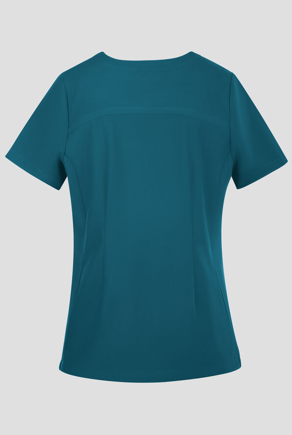 Healing Hands Quest Briana Women's 3-Pocket STRETCH Y-Neck Scrub Top - Caribbean Blue - 2