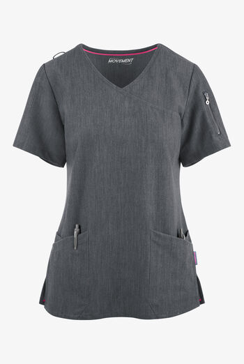 Blusa médica MOVEMENT by Butter-Soft Capella estilo cruzado con 5 bolsillos para mujer