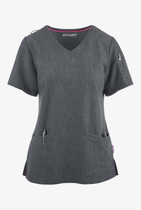 MOVEMENT by Butter-Soft Capella Women's 5-Pocket Faux Wrap STRETCH Scrub Top