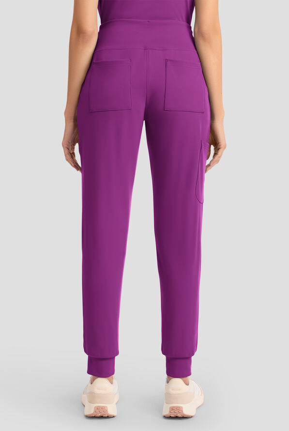 Cherokee Achieve Women's 5-Pocket STRETCH Cargo Jogger Knit Scrub Pants - Wild Mulberry - 4