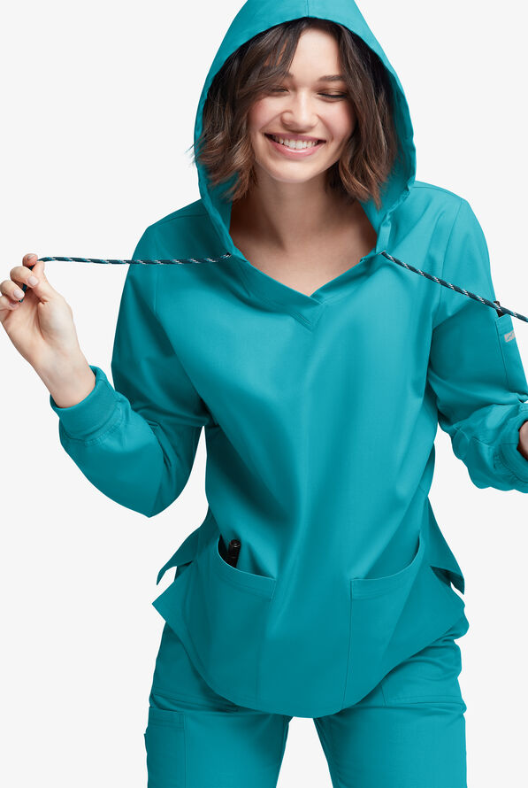 Sudadera m&eacute;dica manga larga Butter-Soft Originals con capucha y 5 bolsillos para mujer - Teal - 3