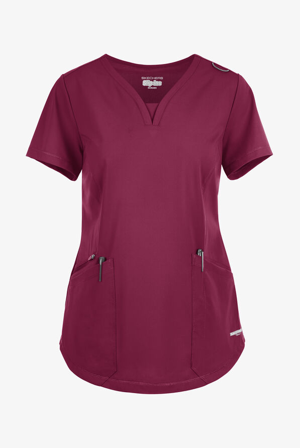 Skechers by Barco Slip-ins Serene Women's 3-Pocket STRETCH Gusset V-Neck Scrub Top - Wine - 1