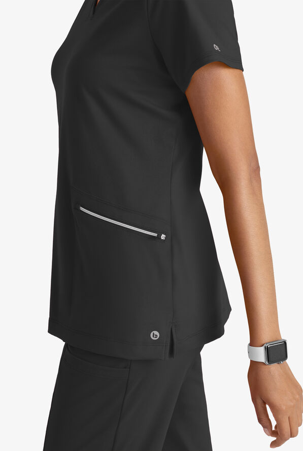 Barco One Performance Knit Victory Women's 2-Pocket STRETCH V-Neck Scrub Top - Black - 3