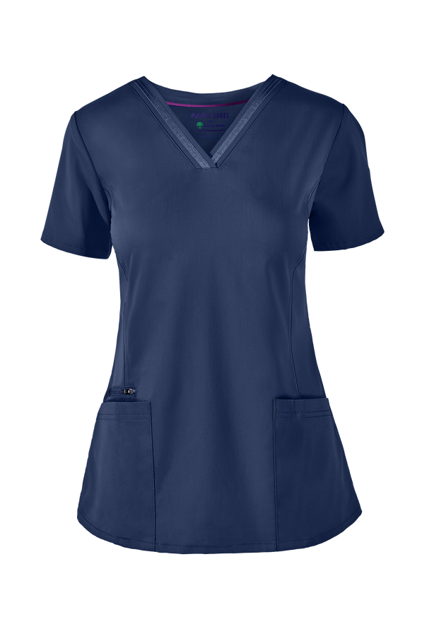 Healing Hands Purple Label Jasmin Women's 3-Pocket STRETCH V-Neck Scrub Top - Navy - 1