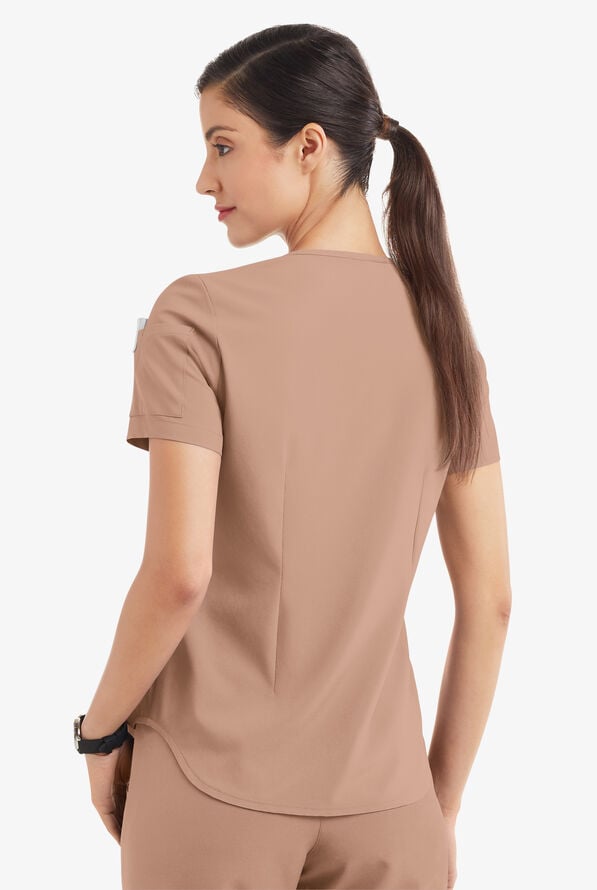 Blusa m&eacute;dica Easy STRETCH Chloe con cuello en V y 3 bolsillos para mujer - Warm Terrazzo - 4