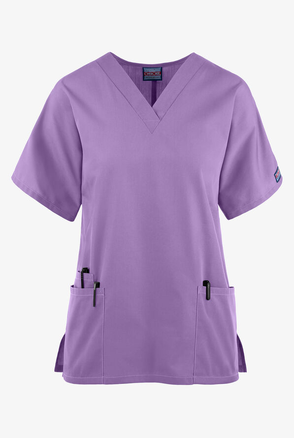 Blusa médica Cherokee Workwear con cuello en V y 3 bolsillos para mujer - Orchid - 1