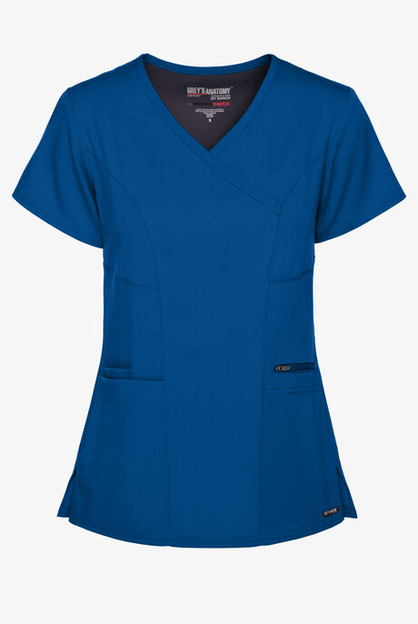Grey's Anatomy by Barco Spandex STRETCH Kim Women's 3-Pocket Mock Wrap Scrub Top