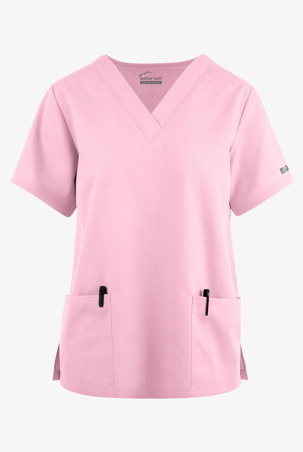 Butter-Soft Originals Women's 2-Pocket V-Neck Scrub Top - Blush - 1