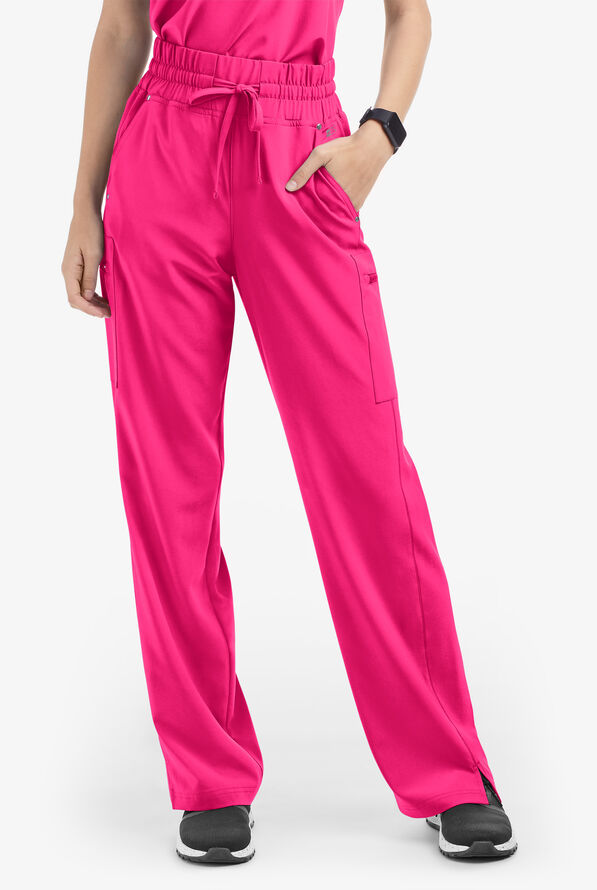 Easy STRETCH Ellie Women's 5-Pocket High Waisted Wide Leg Scrub Pants - Reactive Pink - 1